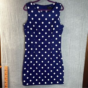 Connected Apparel Blue White Polka Dot Sheath Dress Size 16 Sleeveless Knee Work